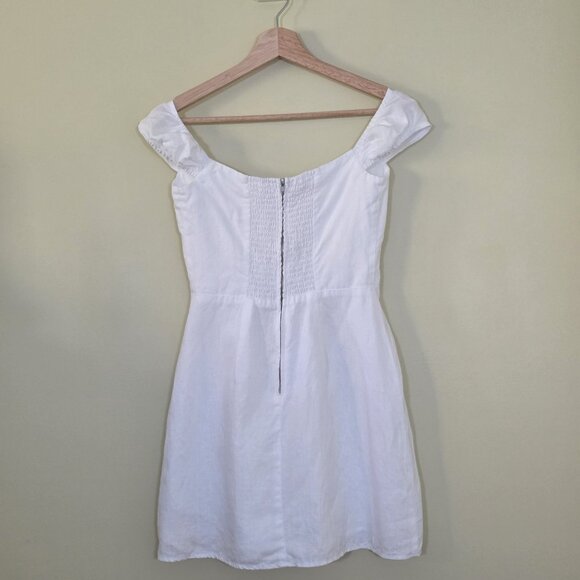 Reformation Linen Mini Dress Sz 2 White Smoked Back Lined Sleeveless Monochrome - Picture 2 of 15